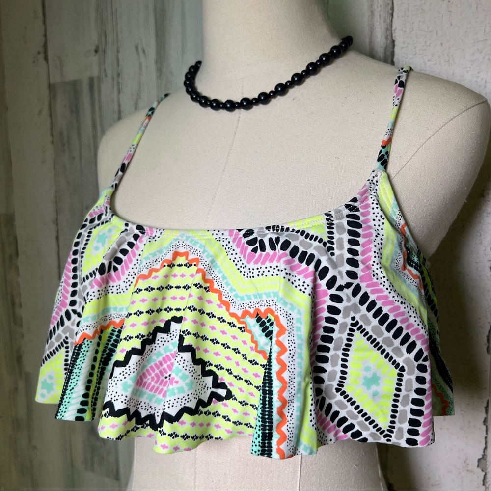 LA Hearts Flounce Bikini Top - Boho Tribal Swim Bralette - Sz L - Cruise Vacay